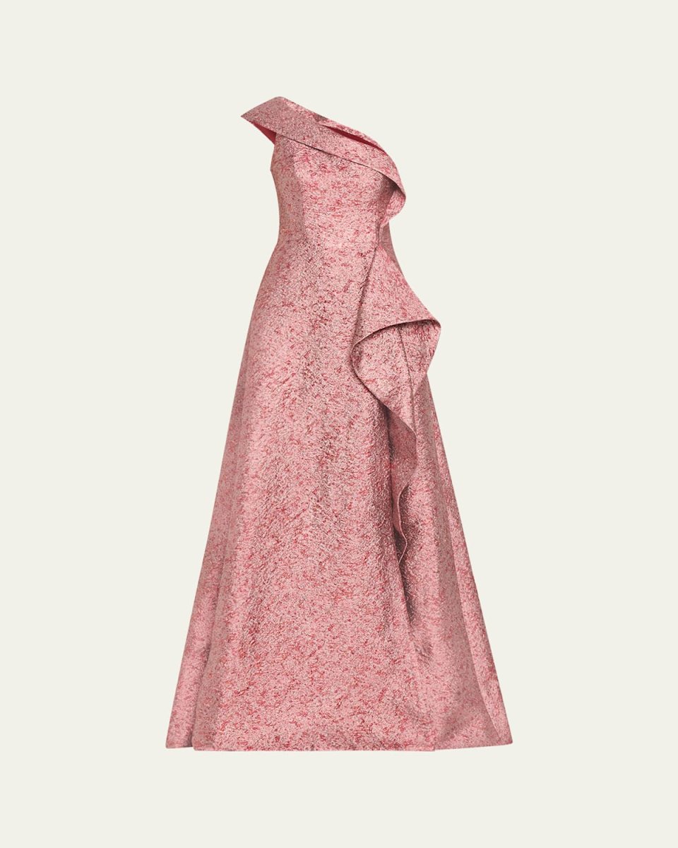 One-Shoulder Metallic Jacquard Gown